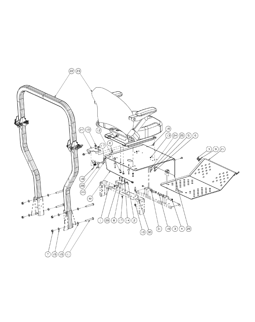 Seat Floor Panel Assembly Diagram and Parts List for M60-KW LC-53AJ8CTX750-29HP-DFI-LC Cub Cadet Lawn Tractor
